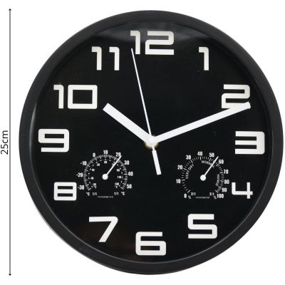7. 25 cm Wanduhr mit Thermometer, schwarz