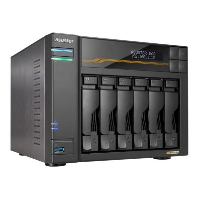 5. AS6806T NAS; Tower; 6x (3,5" SATA HDD/ 2,5" SSD); AMD Ryzen Embedded V3C14; 16 GB ECC DDR5 SODIMM (max. 64 GB), 2x 10GbE, 2x 5GbE, 4x M.2 2280 NVMe PCIe 4.0, 2x USB 4.0, 2x USB 3.2 Gen, 1x optionale 10GbE-Karte