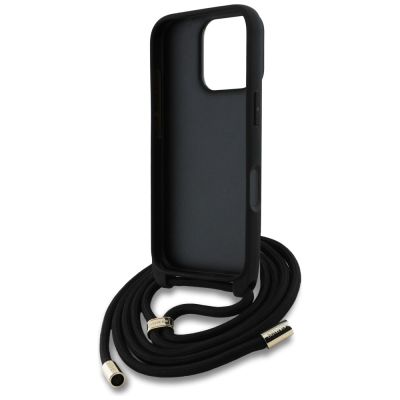 6. Guess 4G Big Logo Cord Stap Crossbody Case für iPhone 16 Pro Braun