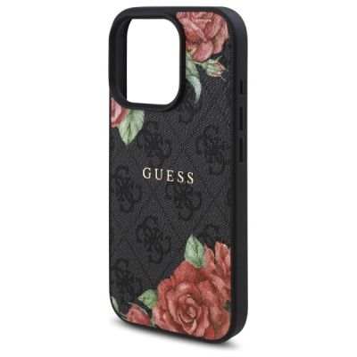 6. Guess GUHMP16LP4ROPEMCK iPhone 16 Pro 6,3" schwarz/schwarzes Hardcase 4G Flowers Print MagSafe