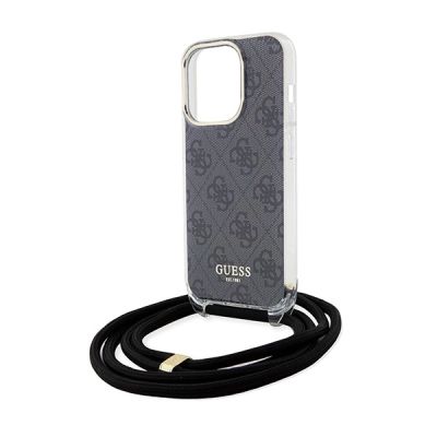 5. Guess Crossbody Cord 4G Print Hülle für iPhone 15 Pro – Schwarz