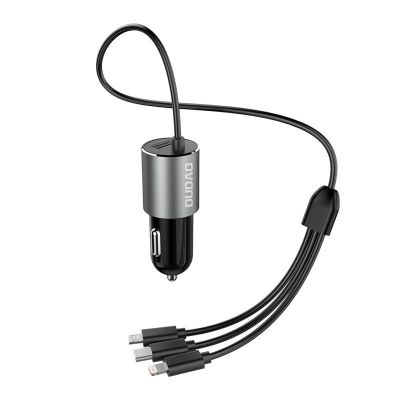 6. Dudao 3in1 USB Autoladegerät 3,4 A eingebautes Kabel Lightning / USB Typ C / Micro USB schwarz (R5ProN schwarz)