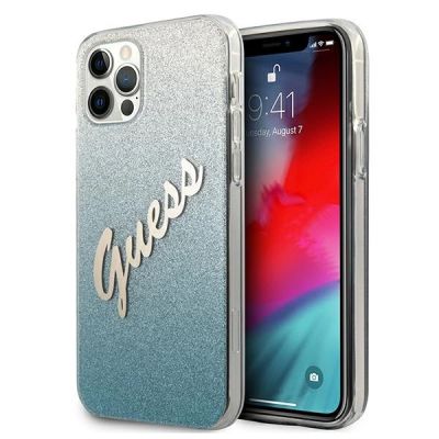 Guess, GUHCP12MPCUGLSBL iPhone 12/12 Pro 6,1" blau/blaue Hardcase Glitter Gradient Script