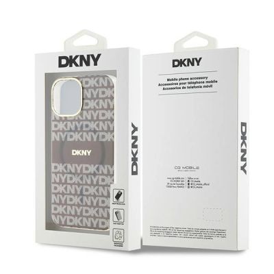 8. DKNY IML Mono & Stripe MagSafe-Hülle für iPhone 15 / 14 / 13 – Beige