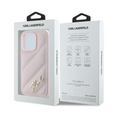 8. Karl Lagerfeld Diagonal Quilted Script Hülle für iPhone 14 Pro – Rosa