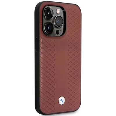 4. Hülle BMW BMHMP14L22RFGR iPhone 14 Pro 6.1" Burgund/Burgund Leder Rautenmuster MagSafe