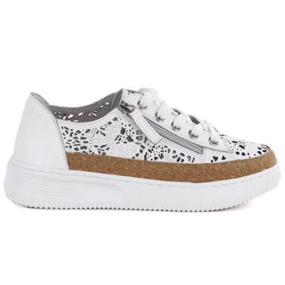 Weiße Damen-Lederschuhe mit durchbrochenem Reißverschluss, Artiker 58C1250