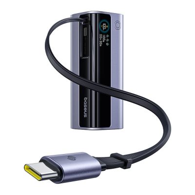 2. Baseus EnerGeek GR11 10000mAh 100W Powerbank mit einziehbarem Kabel – Grau