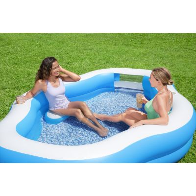 4. Bestway 54409 Aufstellpool, aufblasbarer Pool, oval, blau-weiß