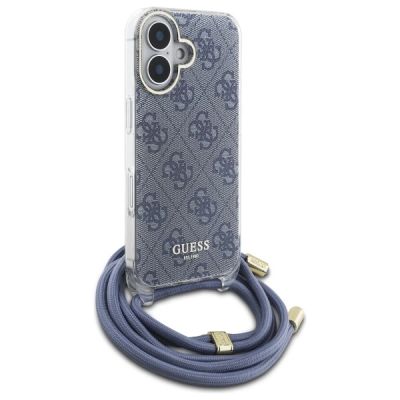 3. Guess Crossbody Cord 4G Print Hülle mit Trageband für iPhone 16 – Blau