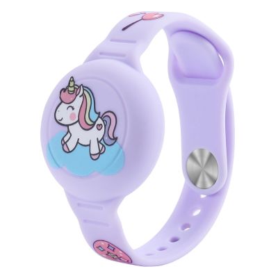 AirTag Silikon-Armbandhülle für Kinder – Lila mit Einhorn