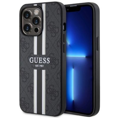 Guess GUHMP13XP4RPSK iPhone 13 Pro Max 6,7" schwarz/schwarzes Hardcase 4G bedruckte Streifen MagSafe