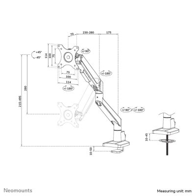 20. Neomounts DS70-250BL1 Monitorhalterung/Ständer 88,9 cm (35") Schreibtisch Schwarz