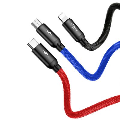 6. Baseus Three Primary Colors 3-in-1 USB-A - Micro-USB / Lightning / USB-C 3,5A Kabel 0,3 m - Schwarz