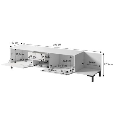 4. TV-Schrank MARMO 2D1S1K 195x40xH47,5 weiß matt/weißer Marmor