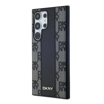 2. DKNY Leder-MagSafe-Hülle mit kariertem Monomuster für Samsung Galaxy S24 Ultra – Schwarz