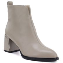 Beigefarbene Damen-Ankle-Boots aus Leder mit hohem Absatz, Modell Vinceza 67057