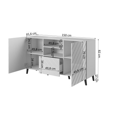 4. ABETO Kommode 150x42x82 weiß/weiß glänzend