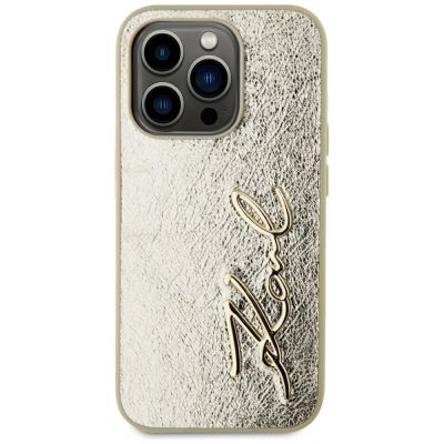 3. Karl Lagerfeld Wrinkled Metal Signature iPhone 15 Pro Hülle - Gold