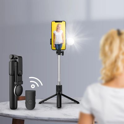 17. Selfie-Stick WR1YXS Teleskopstativ 0,71 m mit runder Lampe – Schwarz