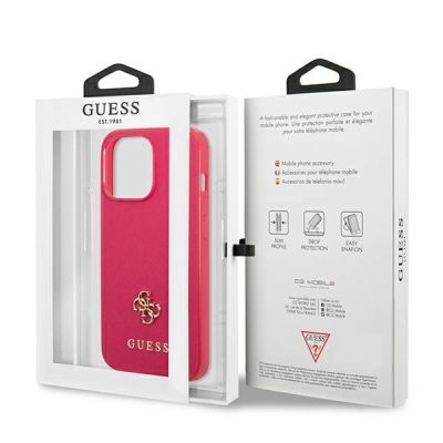 8. Guess Saffiano 4G Small Metal Logo Hülle für iPhone 13 Pro / 13 – Rosa