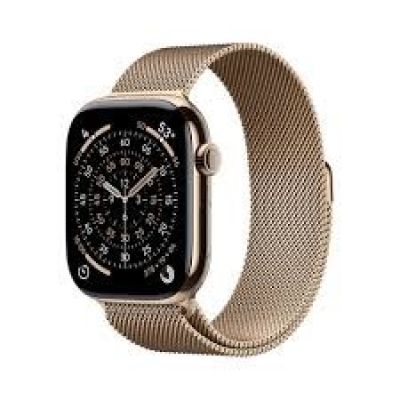 Apple Watch Series 11 • GPS + Cellular 46 mm Gehäuse aus goldfarbenem Titan mit goldfarbenem Milanaise-Armband – M/L