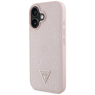 2. Guess Grained Hot Stamp Peony Triangle Logo MagSafe iPhone 16 Hülle - Rosa