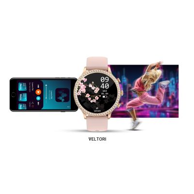 23. VELTORI VT310-1 Damen-Smartwatch, Goldarmband + rosa Silikonarmband