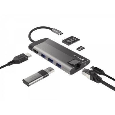 2. NATEC MULTIPORT-ADAPTER FOWLER PLUS USB-C->USB 3.0 3X, HDMI 4K, USB-C PD, RJ45, MICRO SD NMP-1690