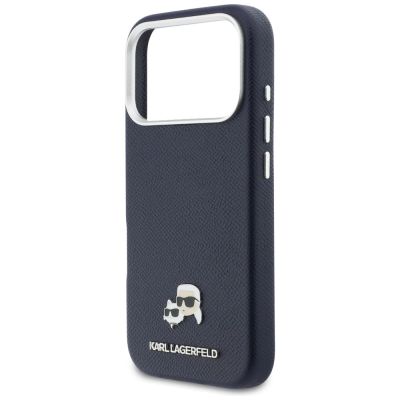 6. Karl Lagerfeld Karl & Choupette Head Pins Saffiano MagSafe Hülle für iPhone 17 Pro Max - Blau