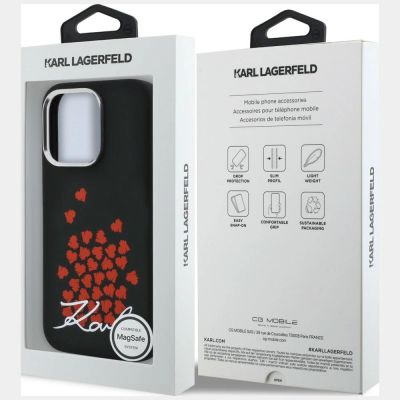 8. Karl Lagerfeld Silikonhülle mit Herzlogo und MagSafe-Funktion für iPhone 16 Pro – Schwarz