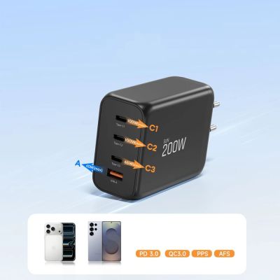 6. Tech-Protect NC200W-GaN 4-Port 200W Wandladegerät - Schwarz