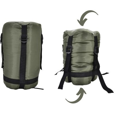 8. TRIP GRÜN-GRAUER TOURISTEN-SCHLAFSACK MIT KOMPRESSIONSFÖRMIGER PACKUNG 210X80X50CM ENERO CAMP