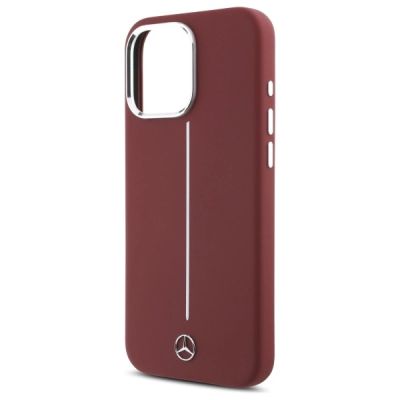 6. Mercedes Silikonhülle mit weißem Streifen und MagSafe-Funktion für iPhone 16 Pro Max – Rot