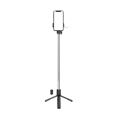 2. Selfie-Stick WH1YXS Teleskopstativ 1 m mit runder Lampe und Telefonhalter – Schwarz