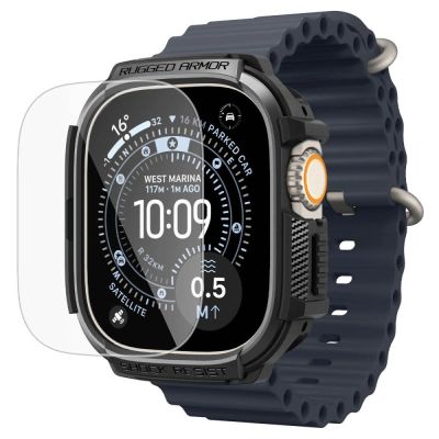 3. Spigen Rugged Armor Schutzhülle + 9H-Hartglas für Apple Watch Ultra 49 mm – Mattschwarz