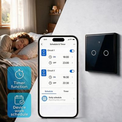 9. QOLTEC LICHT-EIN/AUS-SCHALTER | 2-KANAL-TOUCH-BEDIENUNG | WLAN | TIMER | TUYA | SCHWARZ