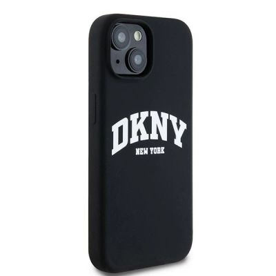 4. DKNY Liquid Silicone MagSafe Case mit weißem Logo-Aufdruck für iPhone 14/15/13 – Schwarz