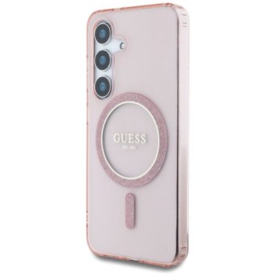 2. Guess Glitter Circle Classic Logo MagSafe Hülle für Samsung Galaxy S25 rosa