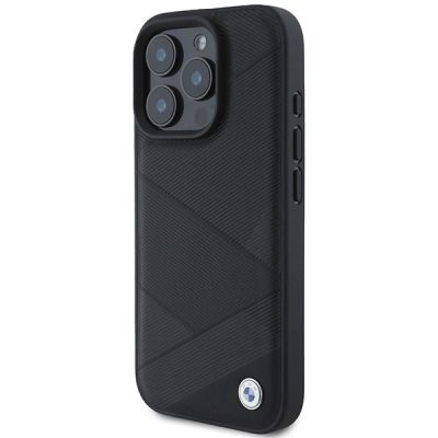 2. BMW Signature Lederhülle mit Crossing Lines Pattern für iPhone 16 Pro – Schwarz