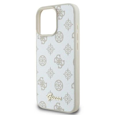 6. Guess MagSafe Hülle mit Pfingstrosen-Schriftzug für iPhone 16 Pro – Weiß