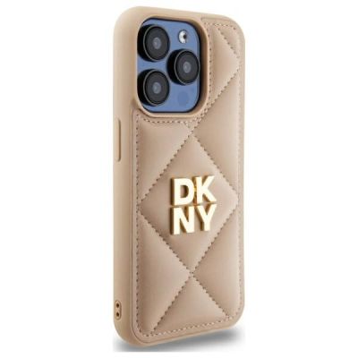 4. DKNY Quilted Stack Logo iPhone 15 Pro Hülle – Beige