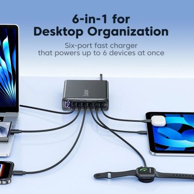 8. Tech-Protect DC240W-GaN Ladestation mit 6 Anschlüssen (4 x USB-C, 2 x USB-A), 240 W, QC3.0 – Schwarz