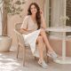 8. Elastische Damen-Sandalen mit hohem Absatz und Blumenmuster, grau, Unisoft 7196