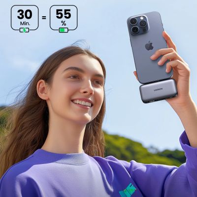 12. Ugreen PB503 5000 mAh Powerbank mit USB-C-Anschluss und integriertem USB-C-Anschluss – Grau