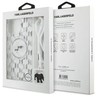 7. Karl Lagerfeld IML Crossbody Monogram Karl & Choupette Head MagSafe Hülle für iPhone 16 Pro Max - Transparent