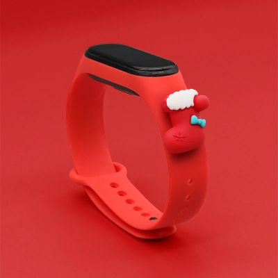 2. Strap Xmas für Xiaomi Mi Band 3 / 4 Weihnachts-Silikonarmband mit Socke - Rot