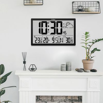 34. GRÜNBLAU LCD-WANDUHR EXTRA GROSS, TEMPERATUR, DATUM GB218