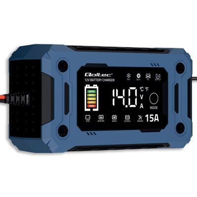 7. QOLTEC Ladegerät 12V 15A | Gleichrichter für AGM-, Gel- und LiFePO4-Akkus | LCD