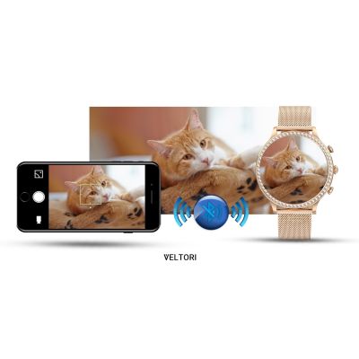 19. VELTORI VT310-1 Damen-Smartwatch, Goldarmband + rosa Silikonarmband